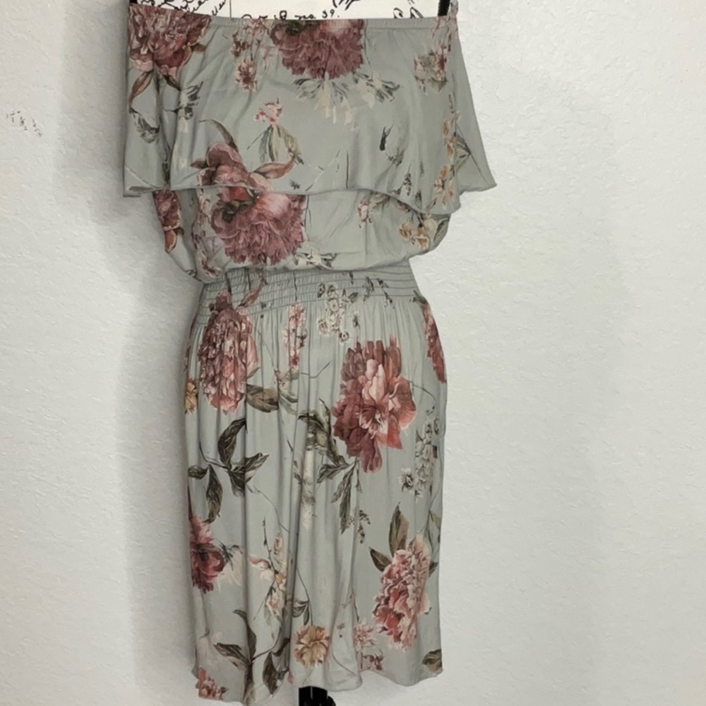 546- Chaser NWT Pale Green Floral Strapless Dress, Size Medium.